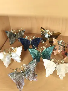 Crystal Butterfly Decoration with Stand Gemstone Figurine Healing Crystal Small Butterfly Spiritual Home Décor Gift 6.5 x 8.5 cm Labradorite Moss Agate Flower Agate Rhodonite Blue Sodalite Tiger's Eye Clear Quartz Ocean Jasper
