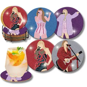 4Pcs Pop Star Diamond PaintingCoaster Kits for Adults & Kids -DIYArt Craft Supplies with Holder Metal Set Wood