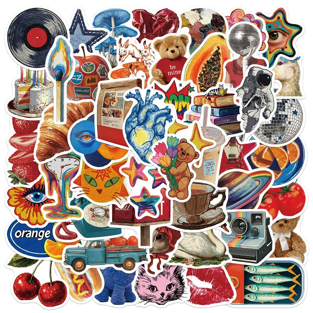 50PCS Y2K Retro Doodle Art Craft Stickers, Stickers For Scrapbooking - Positive Vibes Collage Pack Decals for Journal, Decor & Gifting #y2k #y2kaesthetic #retrostickers #doodlestickers #positivevibes #vintagestickers