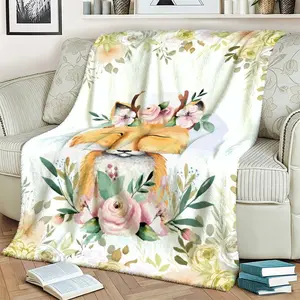 Boho Fox Print Blanket, Soft Flannel Throw for All Seasons, Cozy Bedspread for Bedroom, Sofa, Office, Car, Outdoor Use, Gift Idea