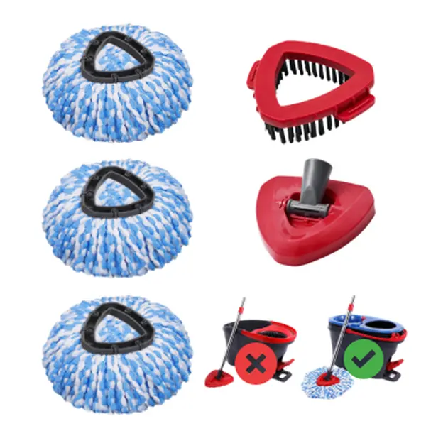 O-Cedar RinseClean 2-Tank System Spin Mop Replacement Heads Combo - 3 Microfiber Heads, 1 Bristle Scrubber Brush, 1 Base, Machine Washable, Hard Floor Cleaning Deep Cleaning Mops for Clean Floors Solution