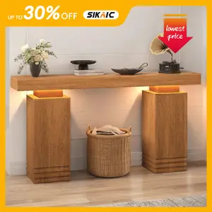 SIKAIC Modern Console Table with Built-in LED Lighting, Walnut Finish - Modern Accent Table for Entryway & Living Room, Modern Accent Tables, Entryway Table, Console Table Entryway