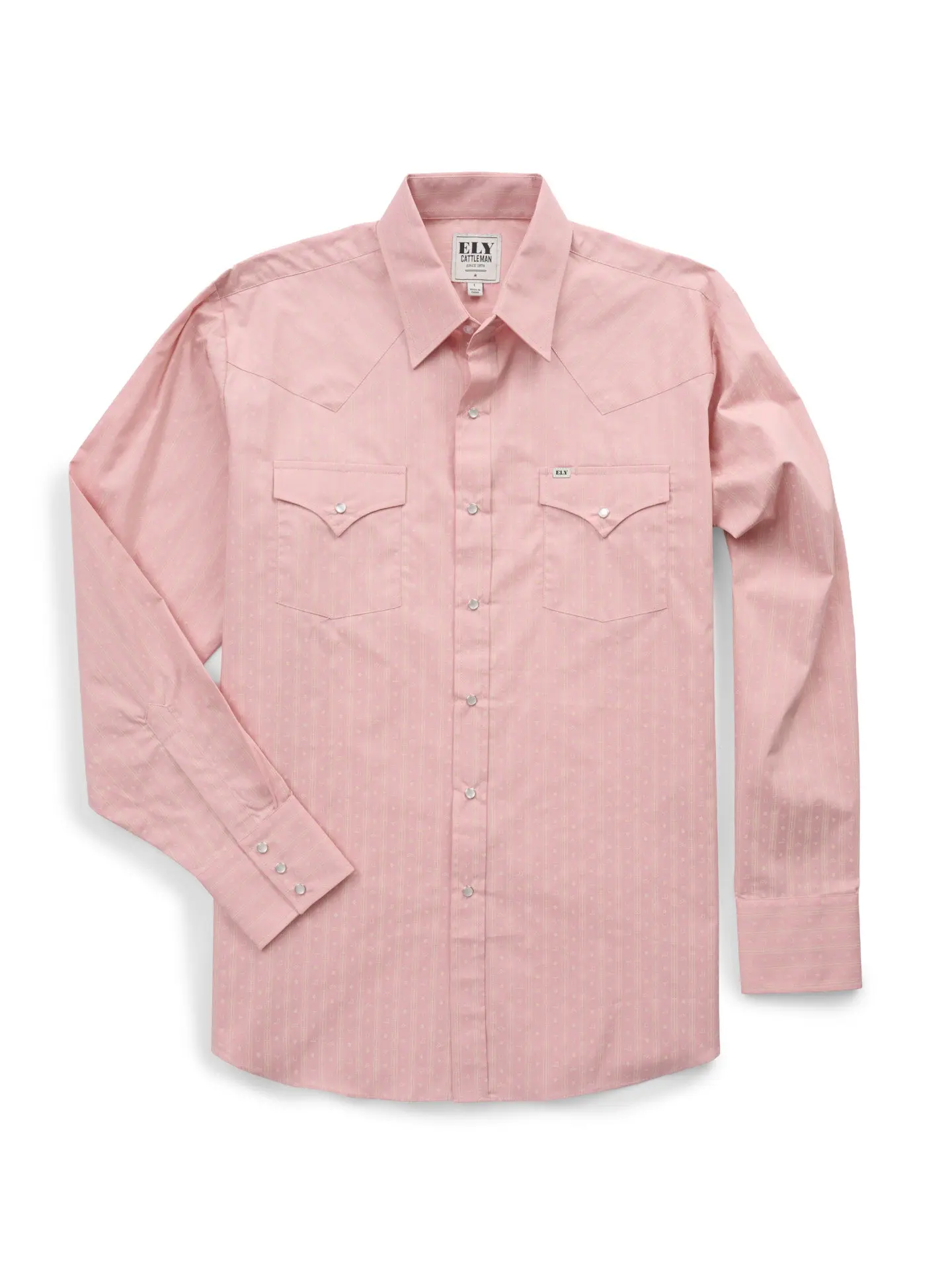 Men's Classic Ely Cattleman Long Sleeves Western Snap Shirt - Pink, Barbed Wire Print, Pocket, Menswear Top