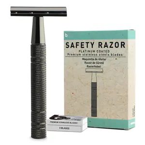 Double Edge Safety Razors for Men, with 10 Platinum Coated Double Edge Safety Razor Blades, Classic Single Blade Razor for Men Shaving, Reusable Metal Razors for Women, Gun Black