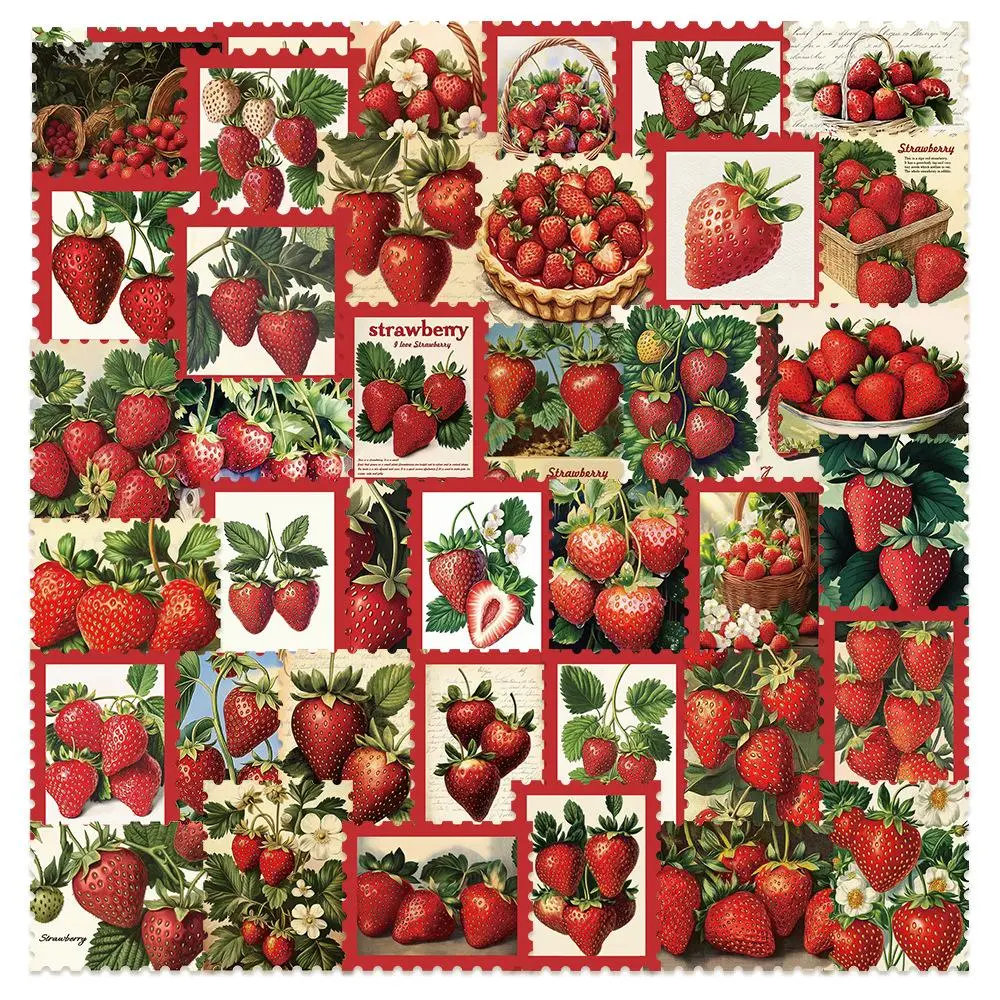 Strawberry Pattern Sticker, 50pcs/set Self Adhesive Decorative Stickers, Sticker Sheets, DIY Decals for Water Bottle, Laptop, Phone Case, Scrapbooking, Journal Making, Protective