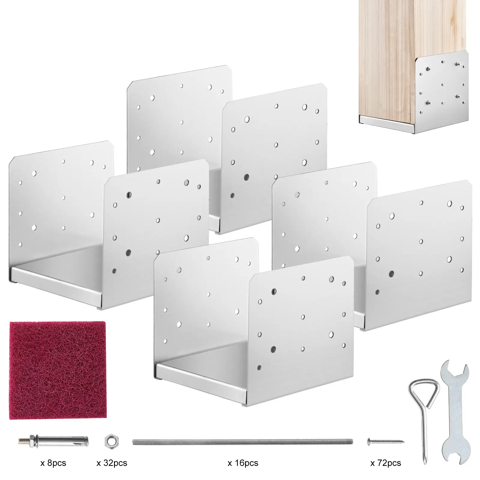 【Summerfinds】VEVOR 8"x 8" Post Base 4Pcs Stainless Steel Adjustable Post Anchor Bracket(Internal 7.8 x 7.3")Adjustable Post Base for Pavilion Deck Porch Handrail Railing Support Decorative Anchor Plate