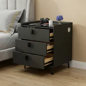 Smart Nightstand, Nightstand with Wireless Charging, Night Stand with Charging Station,2 USB, LED Lights 3-Tier Storage End Table for Bedroom/Living Room