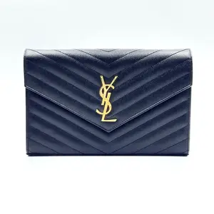 Pre-owned Yves Saint Laurent Leather Crossbody Bags Saint Laurent Envelope Long Wallet in Black Quilted Leather