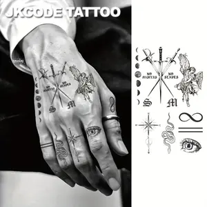 Herbal Hand Tattoo Stickers Set, Bat Letter Poison Snake Sun Polar Star Sword Eye Vintage Style Temporary Tattoos Gift, DIY Tattoos