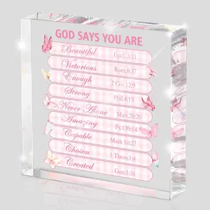 Pink Christian Wall Decor - 4x4 Inch Acrylic Scripture Sign with Butterfly Graphic, Inspirational Bible Verses for Bedroom and Office, Faith-Based Gift for Women, Acrylic Plaque Sign, Signage, Office Home Decor