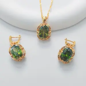 Luxury Deep Green Crystal Jewelry Set - Elegant Anniversary Gift for Her - Victorian Style Gold Jewelry