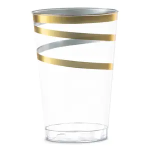 12 oz. Clear with Gold Swirl Round Disposable Plastic Tumblers