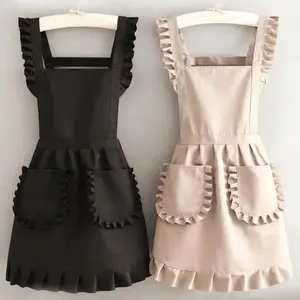 Korean Apron, Waterproof And Stain Resistant, Dirt Resistant Apron, Cute Lace Skirt Apron, Cute Ruffle Apron, Sleeveless Apron, For Home, Kitchen, Nail Shop, Cooking, Baking, Nail Salon, Coffee Smock