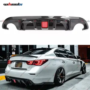 2014-2024 Infiniti Q50 Carbon Fiber Rear Bumper Diffuser | F1 Style Shark Fin LED Light | ABS Honeycomb Aero Design | Sport Body Kit | Direct Fit Exterior Accessories Upgrade