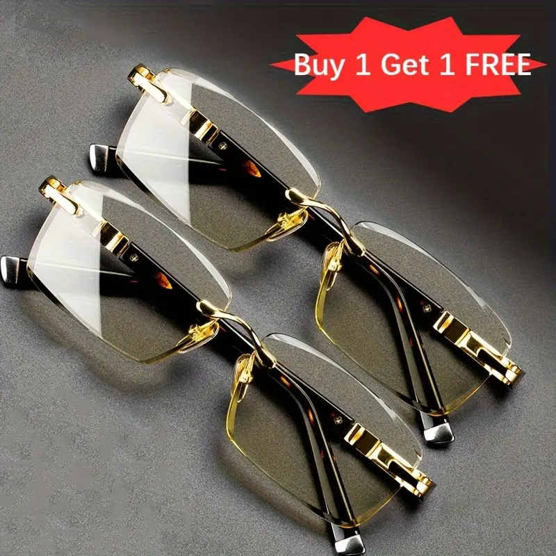 Unisex Rimless Crystal Fashion Accessory Anti-Blue Light Reading Glasses, 2-Pack, Lightweight Handy Daily Eyewear, Easter Gift, +0.5 to +2.5 Strength