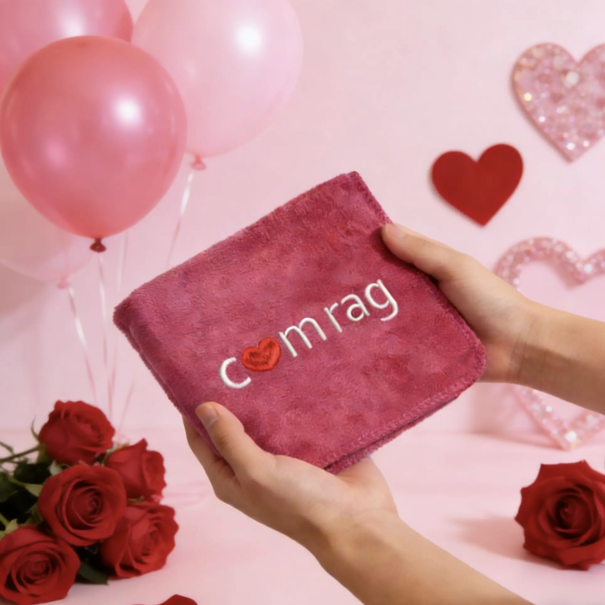 1pc Valentine's Day Microfiber Embroidered Bathroom Heart Towel, Funny Gift for Boyfriend's Birthday, Valentine's Day, Wedding Anniversary or New Year, Suitable for Bedroom or Bathroom, 30*30cm Humorous Theme Personal Bath Towels