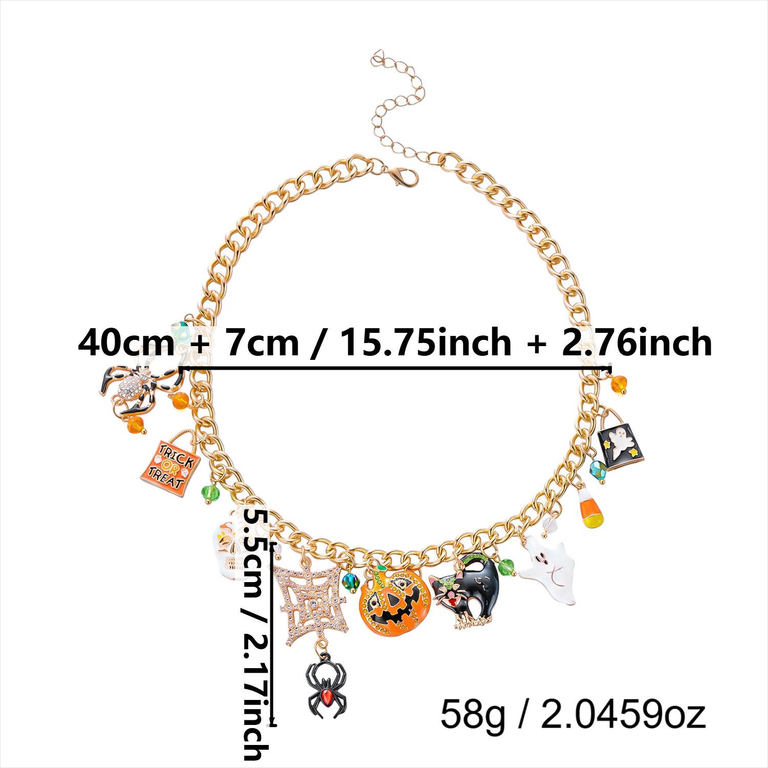 QIMENGLAI Women's Halloween Rhinestone Clavicle Necklace - Sparkly Crystal Spider Ghost Pumpkin Skull Pendant Festival Jewelry with Birthstones Bubble Initial Opalite Dainty Heart Name for Girlfriend Birthday Gifts