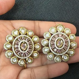 Premium Quality Kundan Stud Earrings with Intricate Design and Sparkling Stones