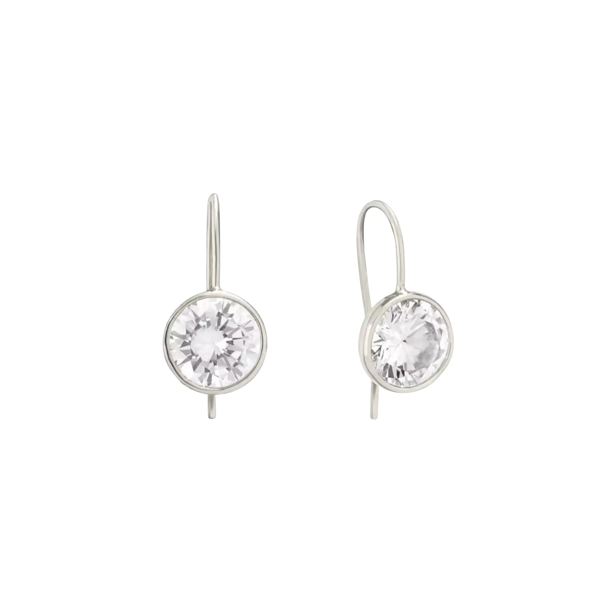 Silver Bezel Drop Earrings with Shimmering Cubic Zirconia Stones 18K Vermeil Hypoallergenic for Everyday & Special Occasions