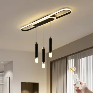 Modern LED Acrylic Pendant Light Dimmable with Remote Control for Kitchen Living Room Dining Room Office (Black) Home Decoration Lamp