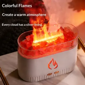 7-Color Flame Crystal Salt Rock Humidifier & Aromatherapy Diffuser, USB Powered with Auto Shut-Off, Home Air Purifying Device, Humidifier Diffusers, Humidifier for Home