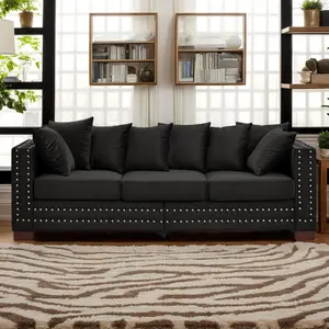 Eyisean 85" Velvet Modern Loveseat Sofa for Living Room, 3-Seater Upholstered Tufted Couch with Nailhead Arms & Pillow, Removable/Washable Cushion Cover, Cloud Couch with Seat Storage Space