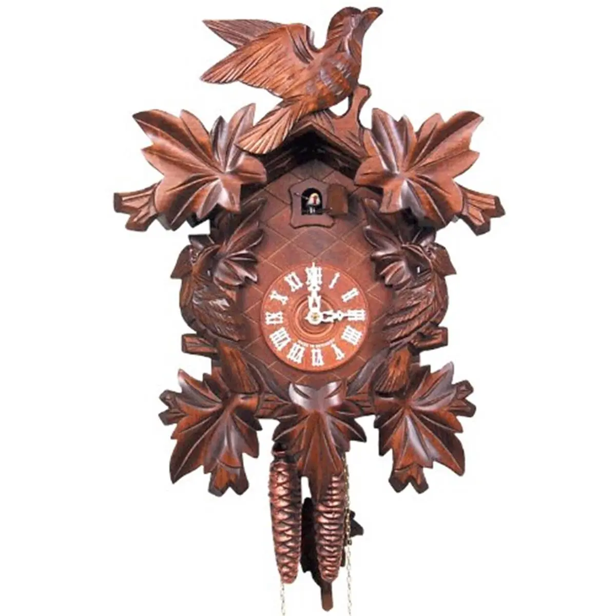 Engstler Traditional Weight-Driven Cuckoo Clock - Full-Size Mechanical Analog Clock, Walnut Leaf Print Home Decoration, Ideal Holiday Gift for Home Supplies Enthusiasts with Gongs