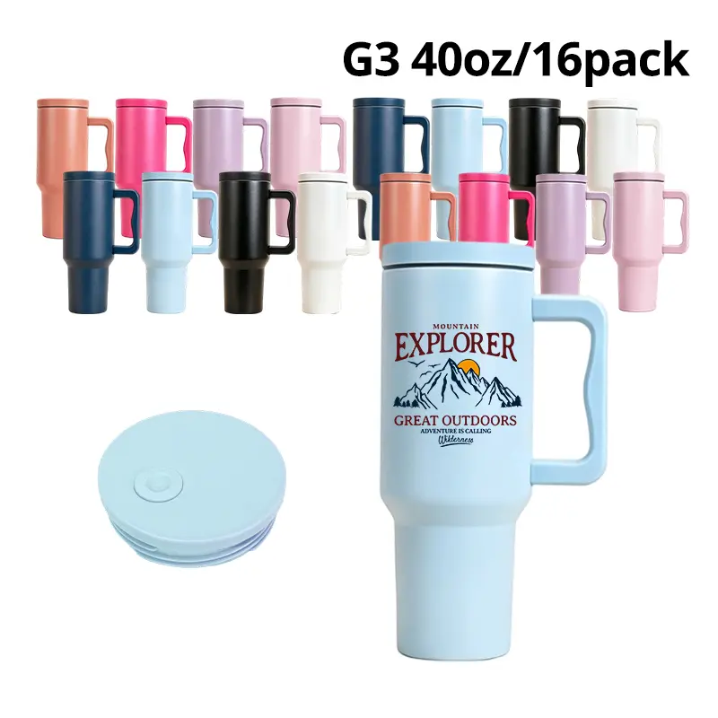 16-Pack G3 40oz Stainless Steel Vacuum Engraving Tumblers, Double-Wall Insulated Car Travel Mugs with Handle & Straw, Large-Capacity Kitchenware Drinkware for Bulk Purchases