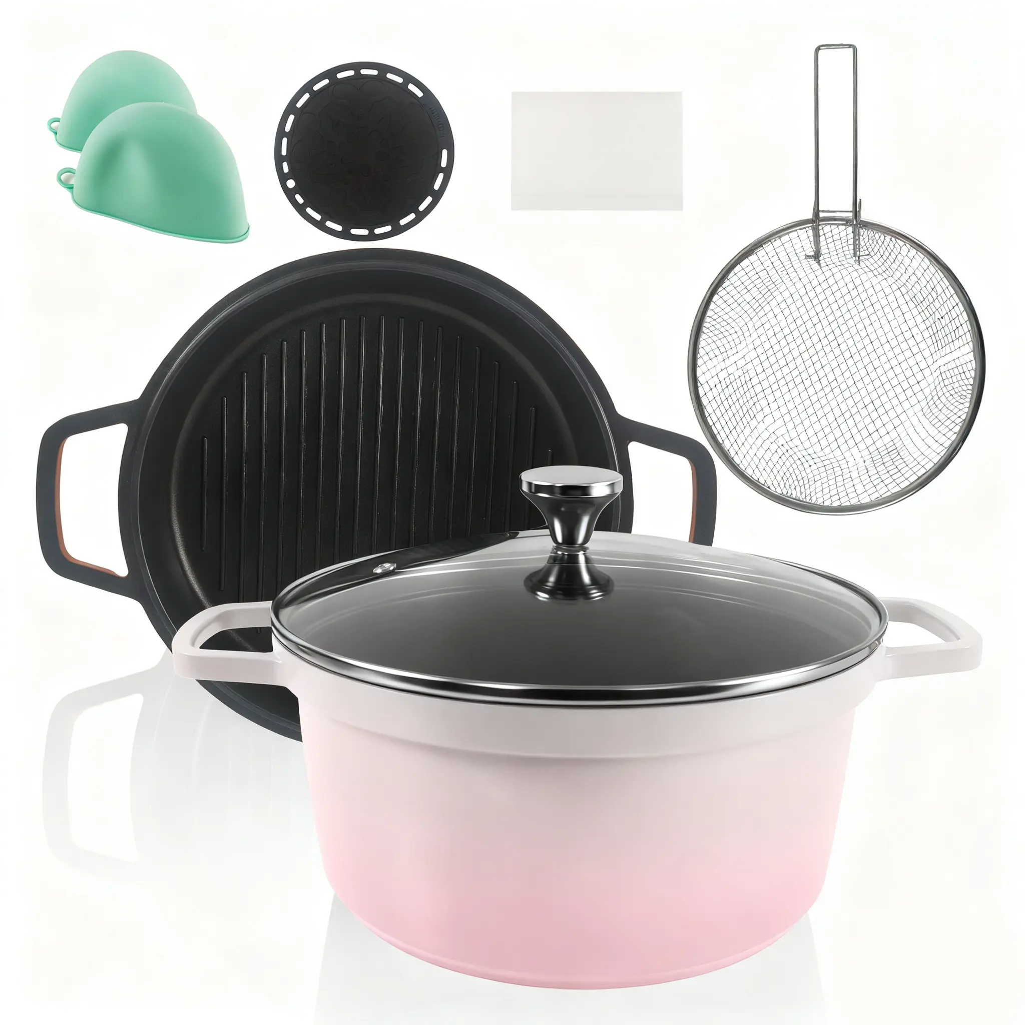2-in-1  Cast Iron Dutch Oven Pot with Skillet Lid Set,5QT Pot for Cooking, Baking, Frying and Camping, All Cooktops, Oven Safe to 500F, CookwareKitchen,Wide Handles Even Heat Distribution
