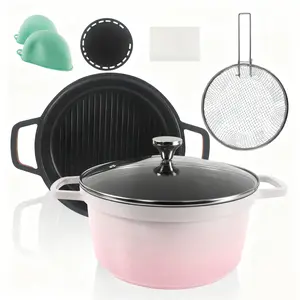 2-in-1  Cast Iron Dutch Oven Pot with Skillet Lid Set,5QT Pot for Cooking, Baking, Frying and Camping, All Cooktops, Oven Safe to 500F, CookwareKitchen,Wide Handles Even Heat Distribution