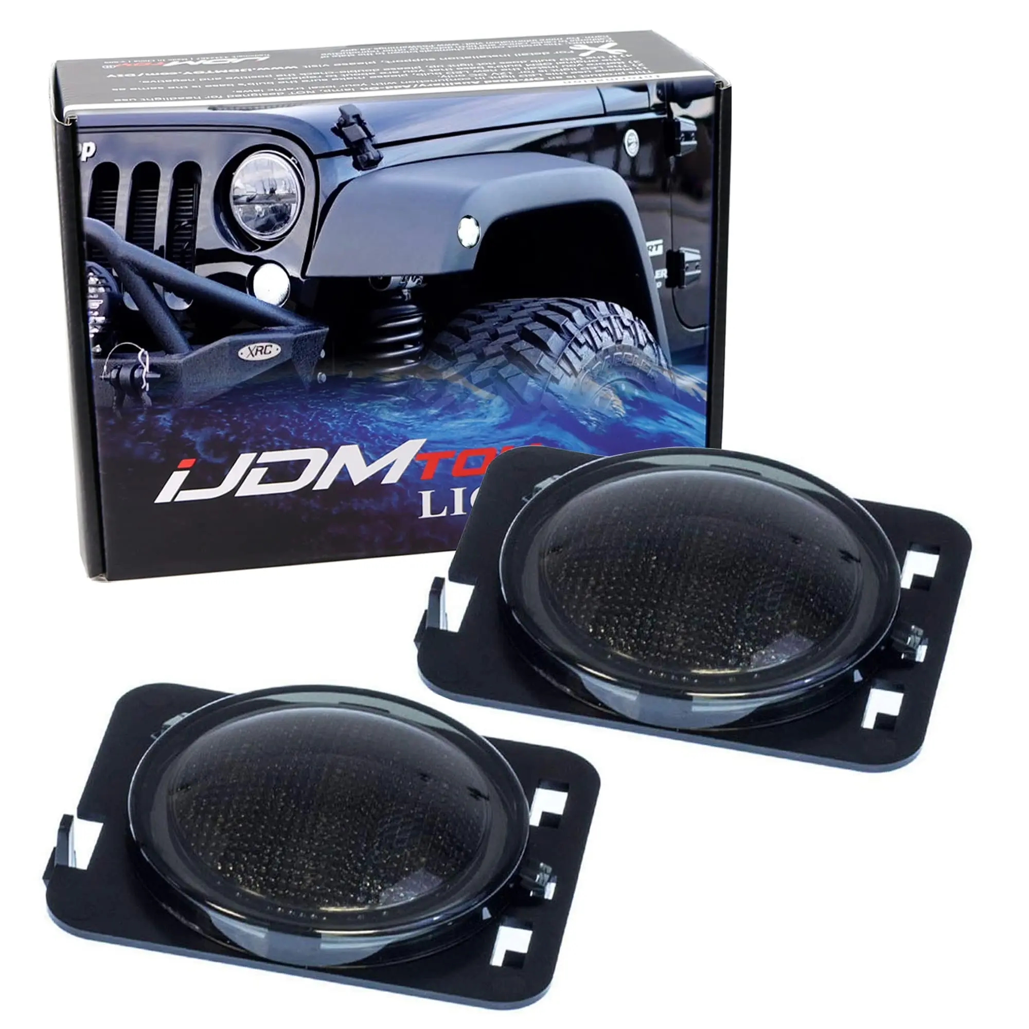 iJDMTOY Smoked Lens White Full LED Front Fender Flare Side Marker Light Kit For Jeep 2007-2017 Wrangler JK