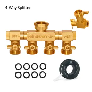 Morvat Brass 4-Way Twist Hose Splitter with Mount Kit, Tape & Rubber Washers