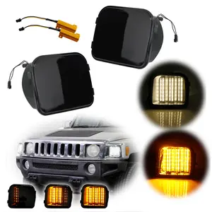 2pcs Sequential Switchback LED Smoke Front Corner DRL Signal Lamp For 2006 2007 2008 2009 2010 Hummer H3,Replace OEM 15139187, 15139188