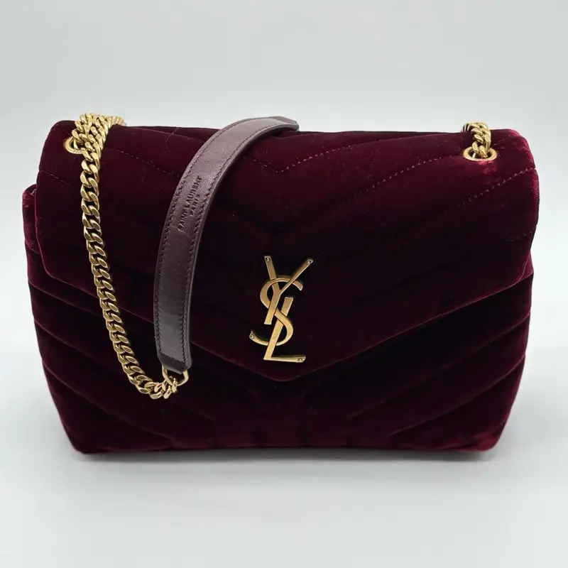Pre-owned Yves Saint Laurent velvet crossbody YSL Loulou Shoulder Bag with Matelasse Chevron Design & Gold Chain Strap