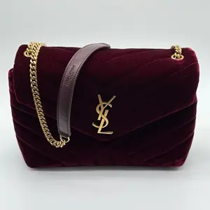Pre-owned YSL velvet crossbody Yves Saint Laurent Loulou Shoulder Bag with Matelasse Chevron Design & Gold Chain Strap