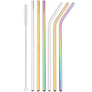 Stainless Steel Straws Set of 6 with Cleaning Brush, Reusable Metal Straw Kit, Easy Clean Drinking Utensils for Home Parties Kitchen Bar Accessories, Metal Drinkware, Home Bar Tools, Durable Material