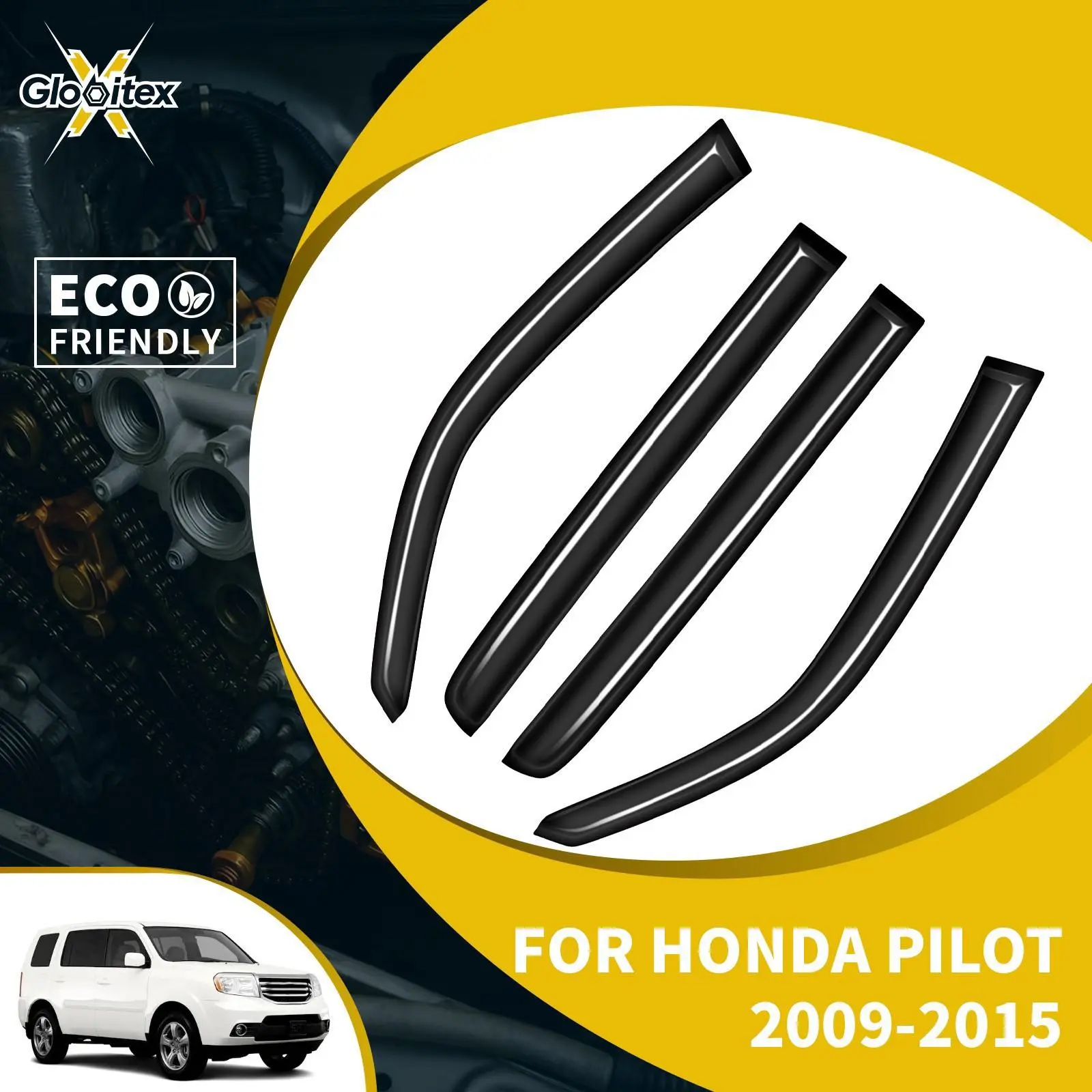 Tape-On Outside Window Visor Accessory, Sun Rain Guards, Vent Wind Deflectors for Honda Pilot 4-Door 2009-2015, 4PCS Mount Kit