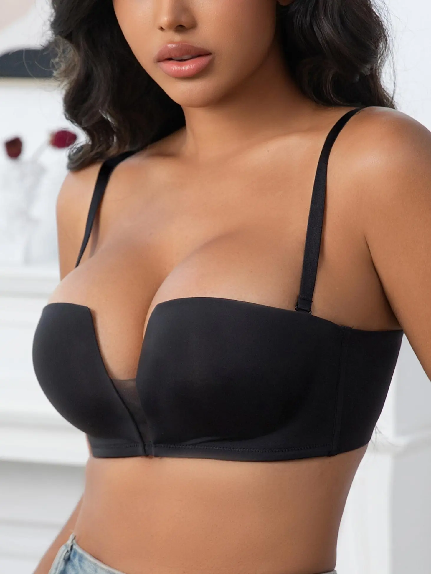 ANYIRIS Wireless Balconette Push Up Bras for Women Add 1 Cup Size Seamless Demi Bra No Underwire Natural Lift Support Convertible Multiway Bras with Classic & Clear Straps for Square Neck Tops Essential Soft