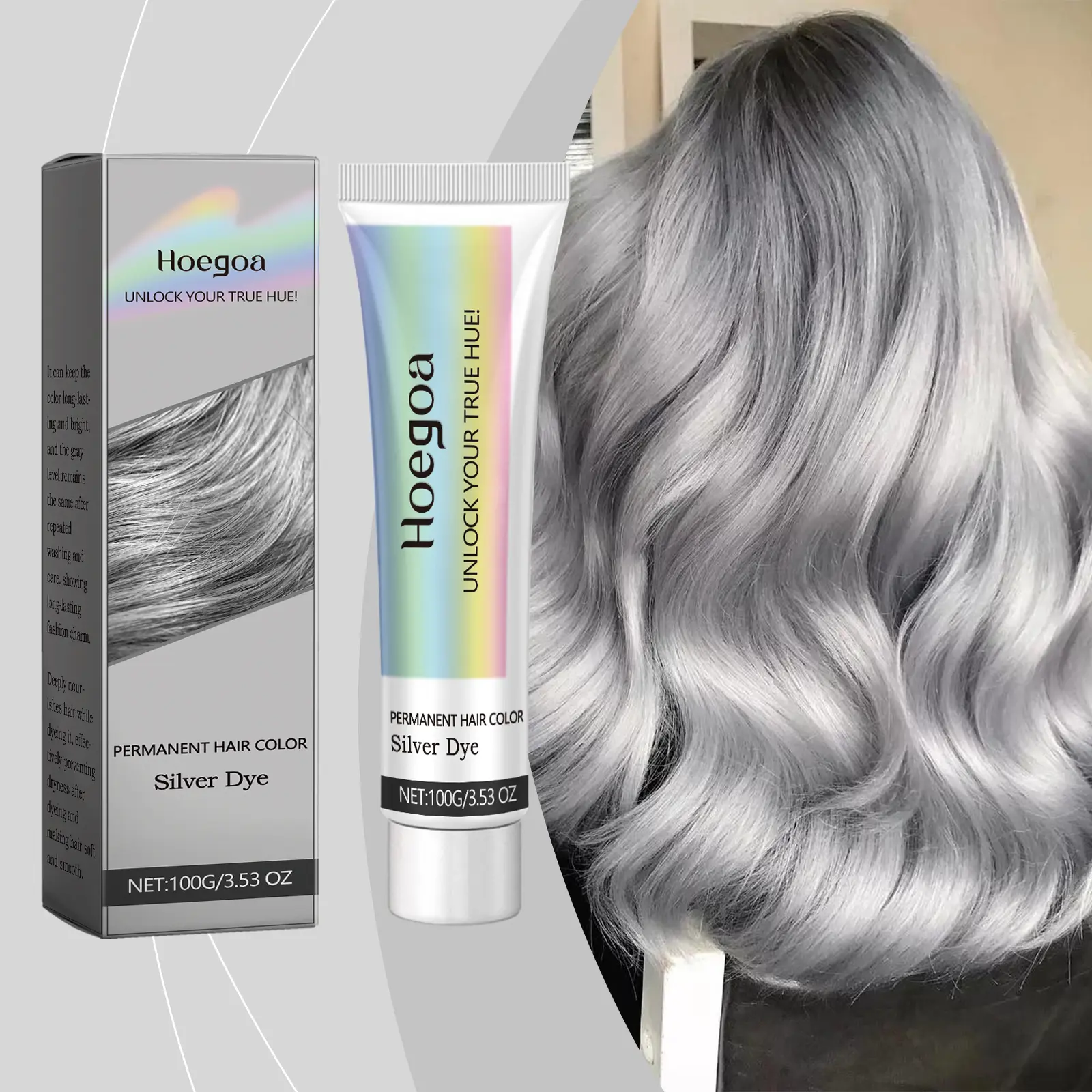 Hoegoa Semi-Permanent Gray Hair Color Cream - Long-Lasting Hair Dye with Nourishing Plant Extracts, Conditioning Benefits, Moisturizing Properties for Haircare