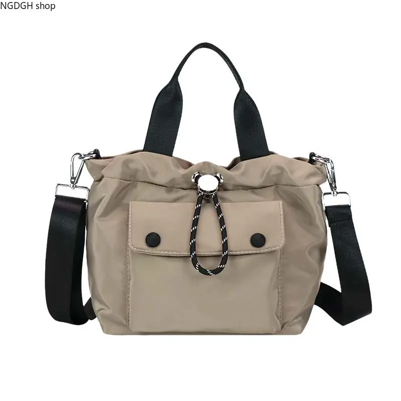 Lightweight Nylon Drawstring Tote Bag - Water-Resistant, Adjustable Strap, Crossbody Design Draw String Everyday Bag for Business & Casual Sports & Outdoor Use (Black, Dark Khaki), Draw String Bag