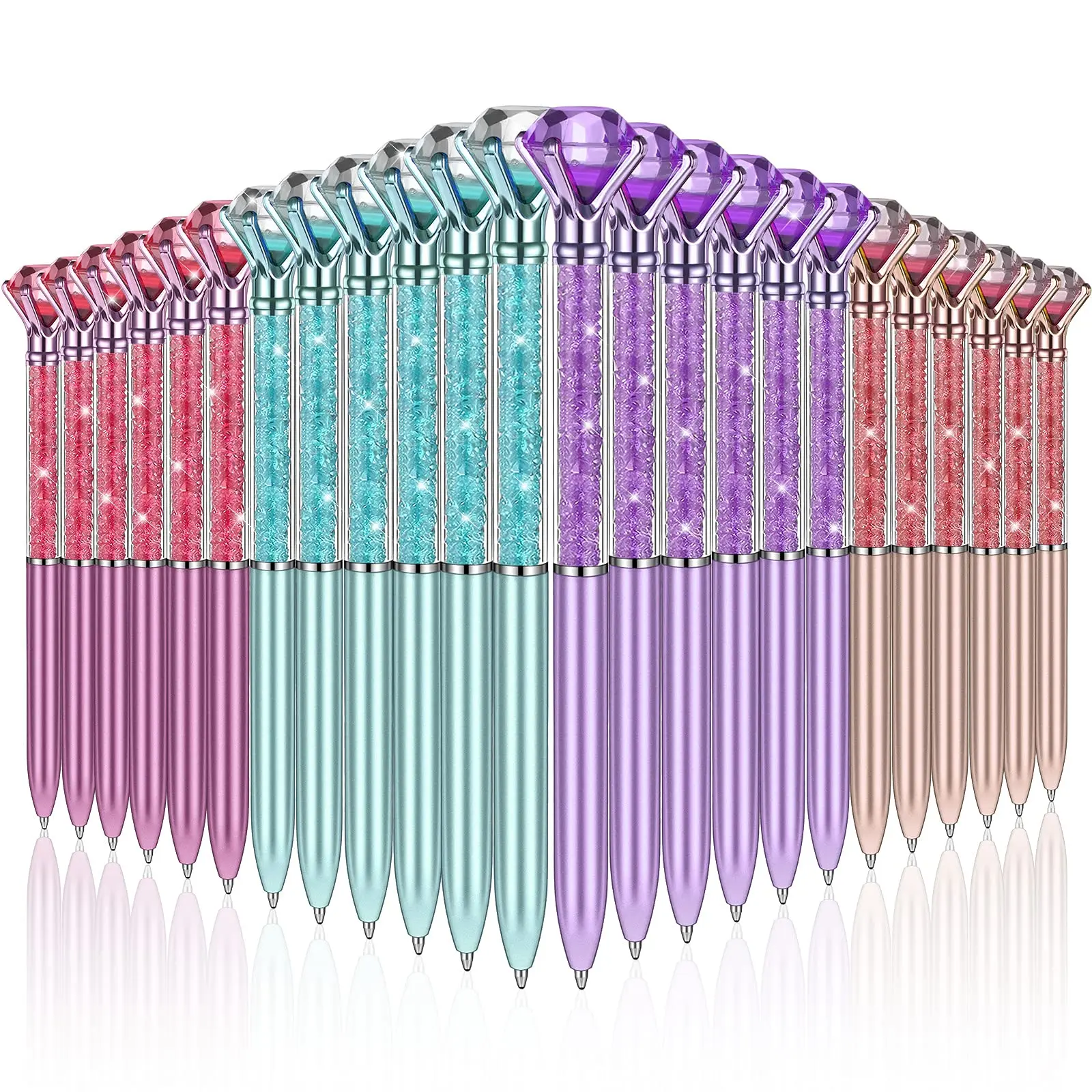 24 Pieces Big Crystal Diamond Pens Bling Ballpoint Pen Black Ink Rhinestones Pen for School Office Supplies Christmas Wedding Birthday Present, 4 Colors