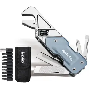 EDC Multi Tool, 6 in 1 Wrench Multitool with Knife, Flat/Phillips Screwdriver and Bottle Opener, Bike Multitool with 9 in 1 Bits Set and Nylon Pouch for Cycling Maintenancen, Household Repairs