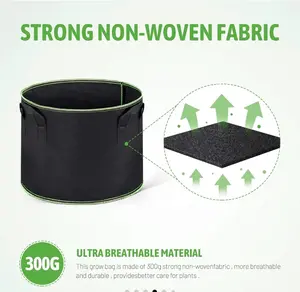 15 Gallon Grow Bags 5-Pack, Heavy-Duty Fabric Pots with Reinforced Handles, Breathable & Reusable Plant Containers for Vegetables, Herbs Flowers garden Black hanging Outdoor non-woven Thickened