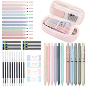 Stationery Set, 44pcs/set School Supplies Including Pen Case, Highlighter Pen, Gel Pen, Mechanical Pencil, Writing & Painting Set for Students