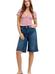 Judy Blue Women's Chic High-Waist Cotton Bermuda Jorts, Stylish Fit Denim Shorts 152111