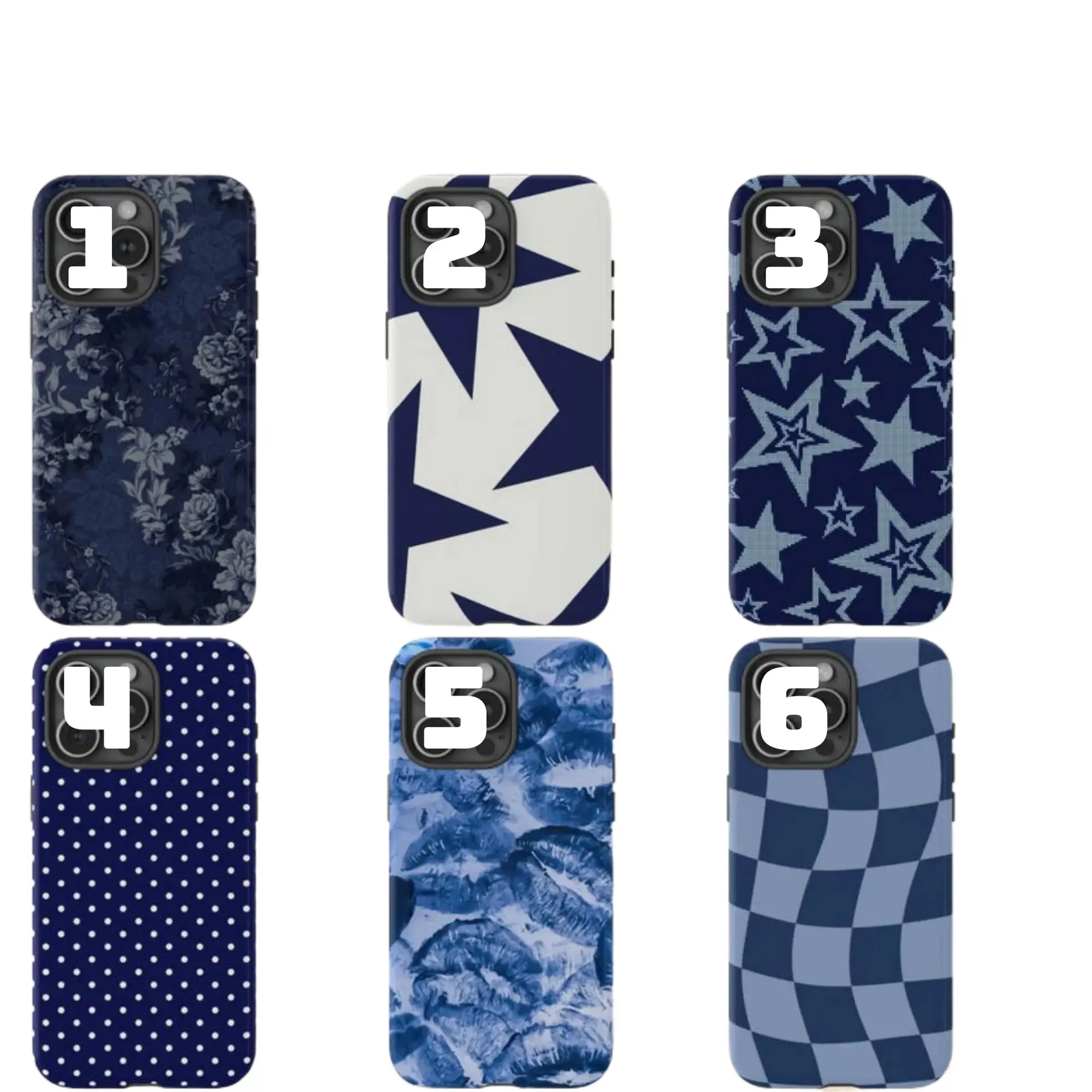 Navy Blue Stars & Polka Dots Aesthetic Themed Phone Case Digital File For iPhone 11 12 13 14 15 16 17 Pro Max Plus Mini Preppy Chic Print Max Defense Heavy Impact Cover Design