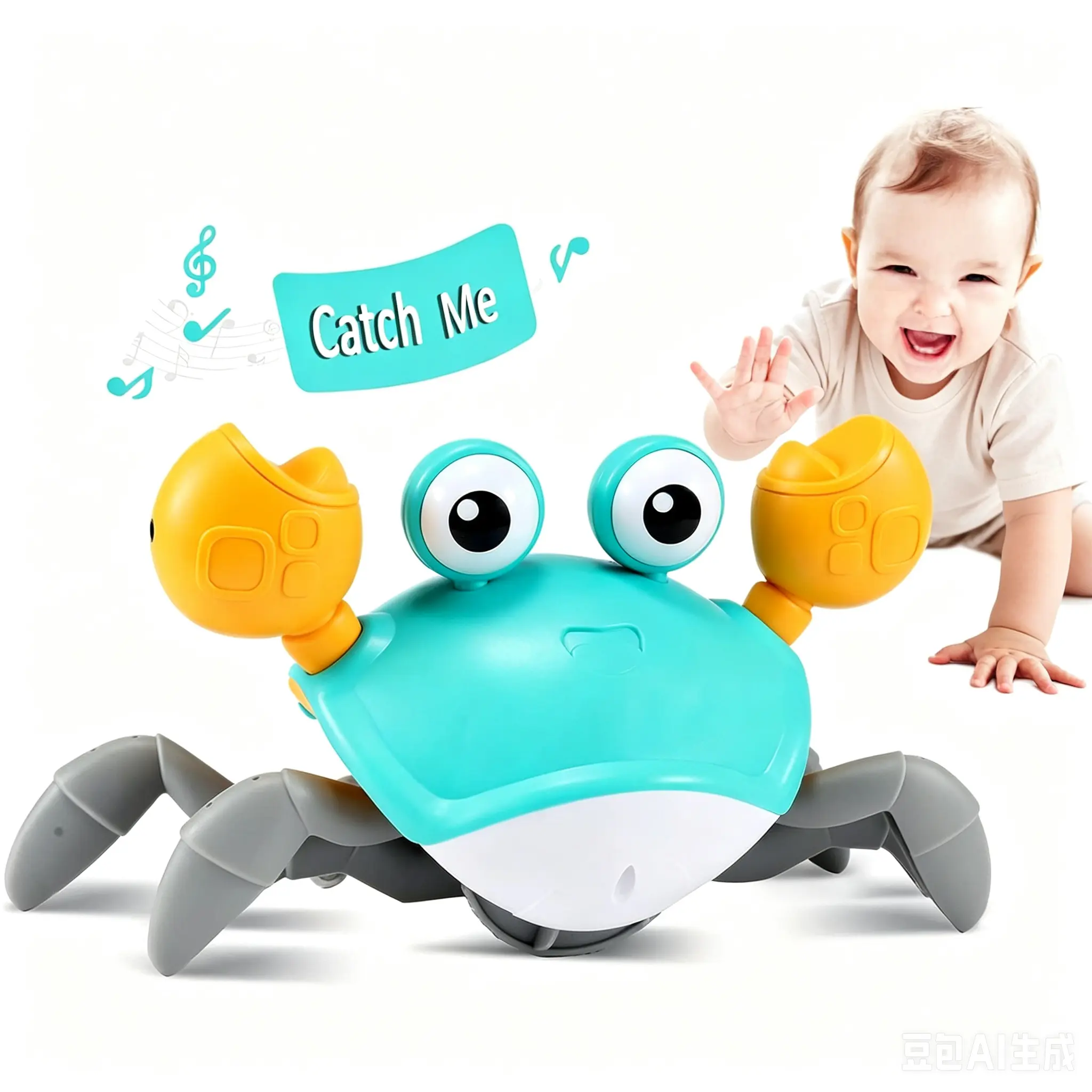 TOYSTIK Crawling Crab Baby Toy 6–12 Months with LED Lights and Music | Rechargeable Dancing Walking Moving Tummy Time Toy, Sensory Toys for Toddlers 1-3, Birthday Gifts for Infants (Jade Green)