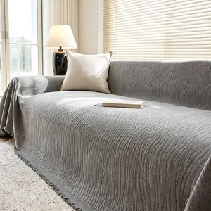Fashionable Luxury Solid Stripe Fringe Sofa Cover, Non-Slip Durable, Dust-Resistant Pet-Friendly, Universal Fit, Breathable Lounge Protector, Sofa Slipcover