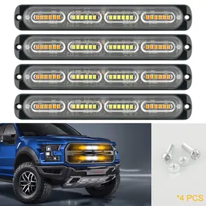 4PCS 24 LED Amber Strobe Lights Vehicles Emergency Strobe Lamp Warning Hazard Flash Aluminium Case Bar Super Bright Waterproof Trucks Accessories No Warranty
