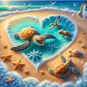 5D DIY Full Drill Round Diamond Painting Kit - Turtle, Beach, Heart Mosaic, Canvas - DIY Decorative Art, Home Wall Decor, Suitable for Halloween, Christmas, Birthday, and Anniversary Gifts, Handmade Gifts